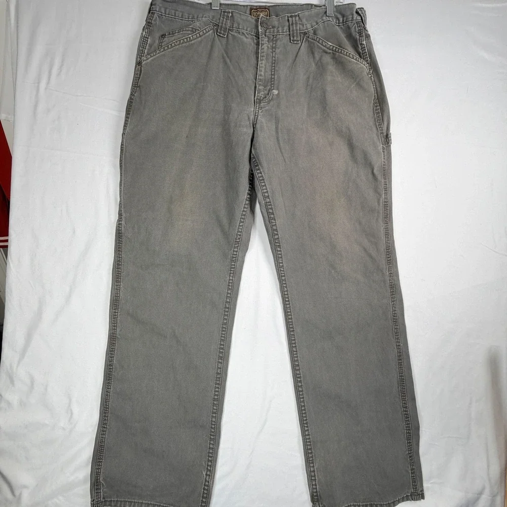 CE Schmidt Workwear Mens Carpenter Pants Grey Canvas Utility Tool Pocket 37x31.5